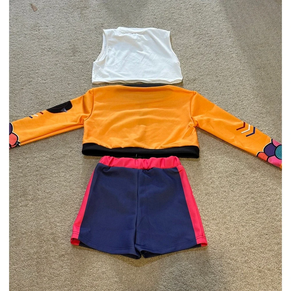 Runa Yomozuki Kakegurui Cosplay Costume 3 Piece Set Orange Jacket Top Shorts